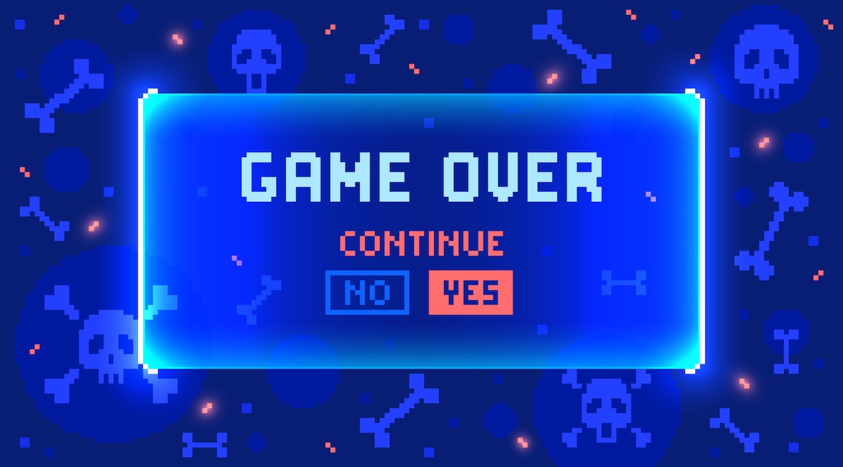 Game over screen showing skulls