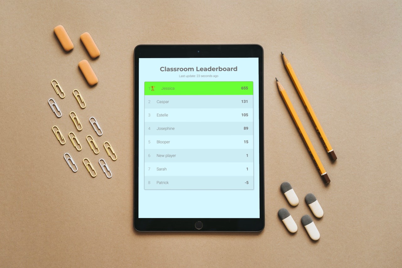 An ipad showing an online leaderboard that has been setup for use in schools and classrooms