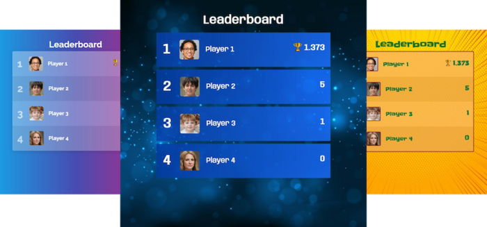 3 different leaderboard themes. The leaderboard allows you to track scores online
